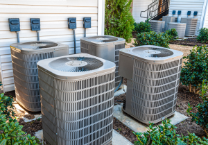 Air conditioning condensers outside of a house in Fort Pierce, Florida