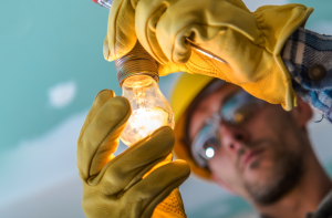 Electrician installing lighting at a house in Fort Pierce, Florida